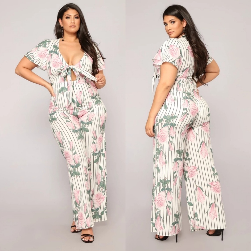 Fashion Nova Faking It Floral Jumpsuit White